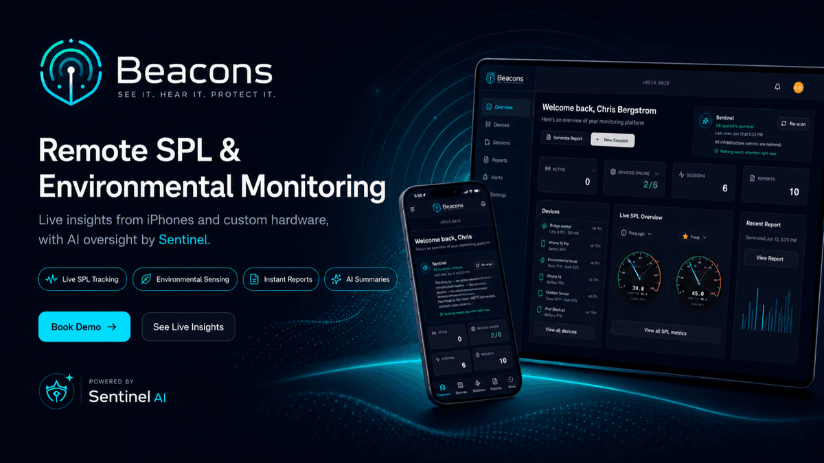 Beacons — iPhone-based SPL and acoustic monitoring dashboard for live events